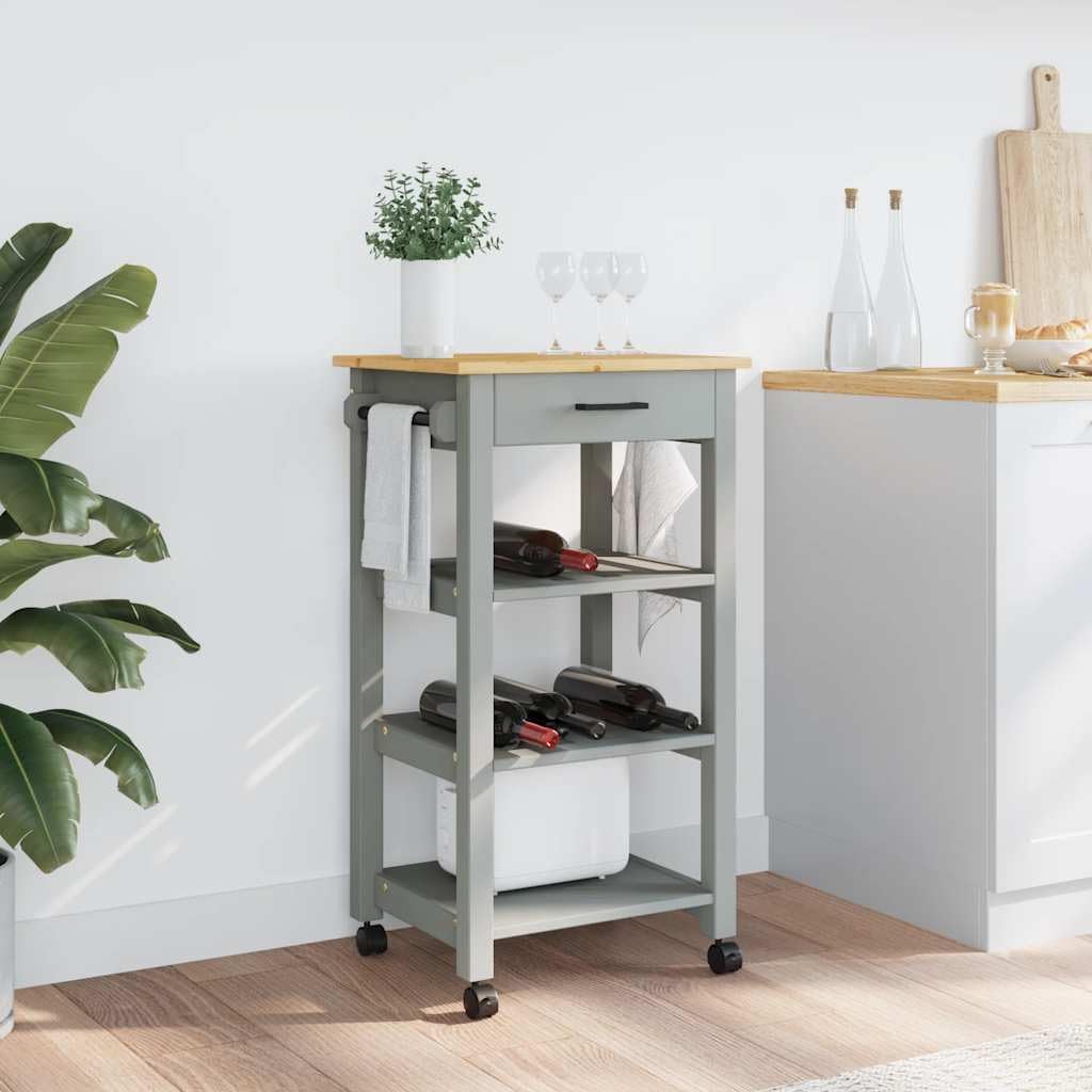 Kitchen Trolley Monza Solid Pine Wood Rolling Kitchen cart with Wheels 18.9"x15.7"x34.8" Kitchen Storage cart with Drawer and Metal Hooks Versatile Mobile cart