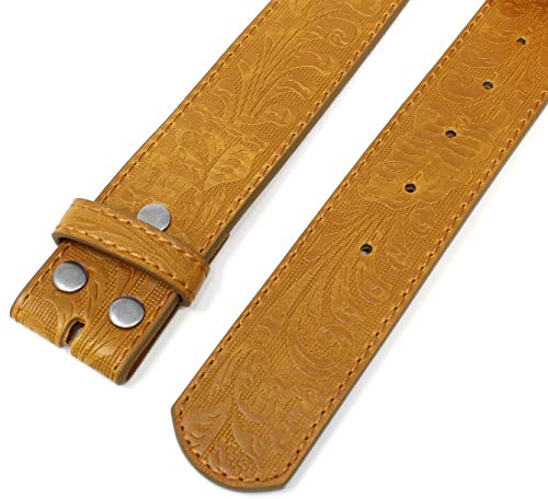 Image of BC Belts Western Leather Belt Strap - 1.5 inch Wide with Embossed Scrollwork Without Buckle for Men & Women, Cowboy /Cowgirl Style