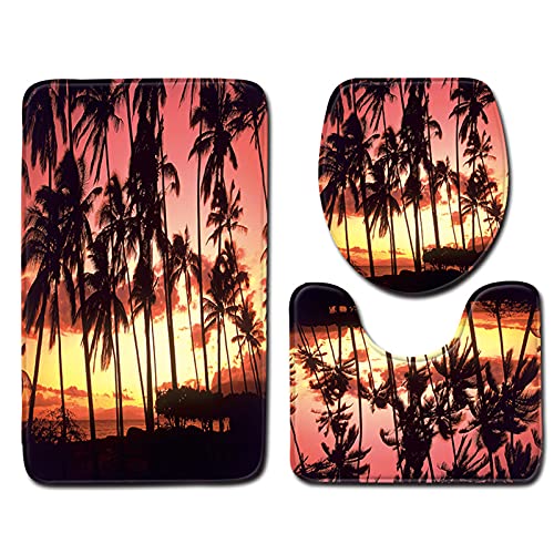 AllMonyba Badematten-Set 3-teiliges Badezimmerteppich-Set Landschaftsdruck rutschfeste Sockel-Badematte Toilettenkontur…