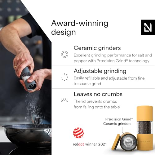 Image of LARS NYSOM Salt and Pepper Grinder Set, Manual Salt and Pepper Mills with Adjustable Ceramic Grinder, Design Spice Shaker Set (Mustard Yellow)