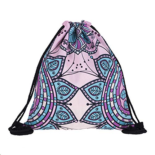 Bolsa de Cuerda,Morbuy Mochila con Cordón Mandala Impresión 3D Bolsas de Gimnasia Bolsas de Escuela Casual para Viajes Gimnasio al Aire Libre El Deporte Unisex Drawstring Bags (Púrpura A)
