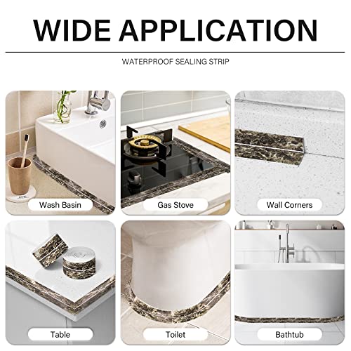 Image of 3 Rolls 10.5 Feet Caulk Tape Toilet Caulking Strip Self Adhesive Bathroom Sealing Peel and Stick Caulk Strip for Bathtub, 1.5 Inches (Brown Marble)