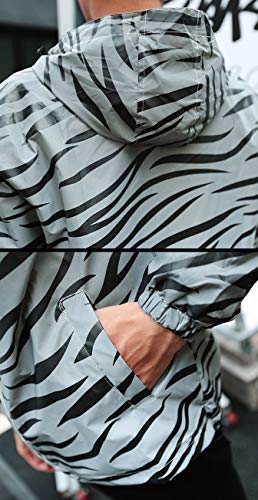 NewL Reflektierende leichte Jacke für Herren und Damen, Mesh-Stil, nachtleuchtende Zebra-Jacken, wasserdicht, grau, XL