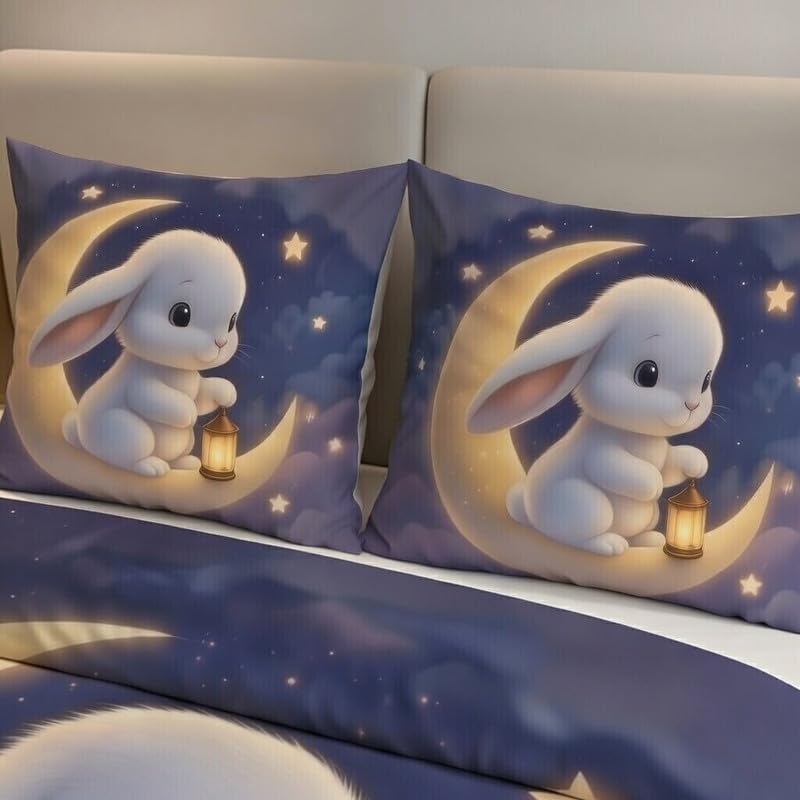Image of DECOR WELL Premium 7D Digital Print Polycotton Double Bed Sheet with 2 Matching Pillow Covers - Soft, Wrinkle-Resistant & Vibrant Bedroom Decor - Moon Rabbit