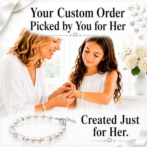 Image of Personalized White Pearl Girls Bracelets Keepsake Jewelry Gift Baby Adults