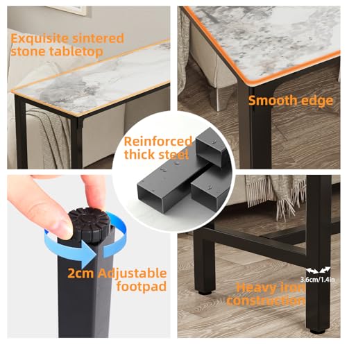 وايز فور طاولة بار مستطيلة الشكل من الحجر الملبد: بطول 120 سم، طاولات رخامية بارتفاع 105 سم، اثاث طاولة كوكتيل للمطبخ المنزلي والحانة والمقهى والمكتب والشقة (الكرسي غير متضمن)