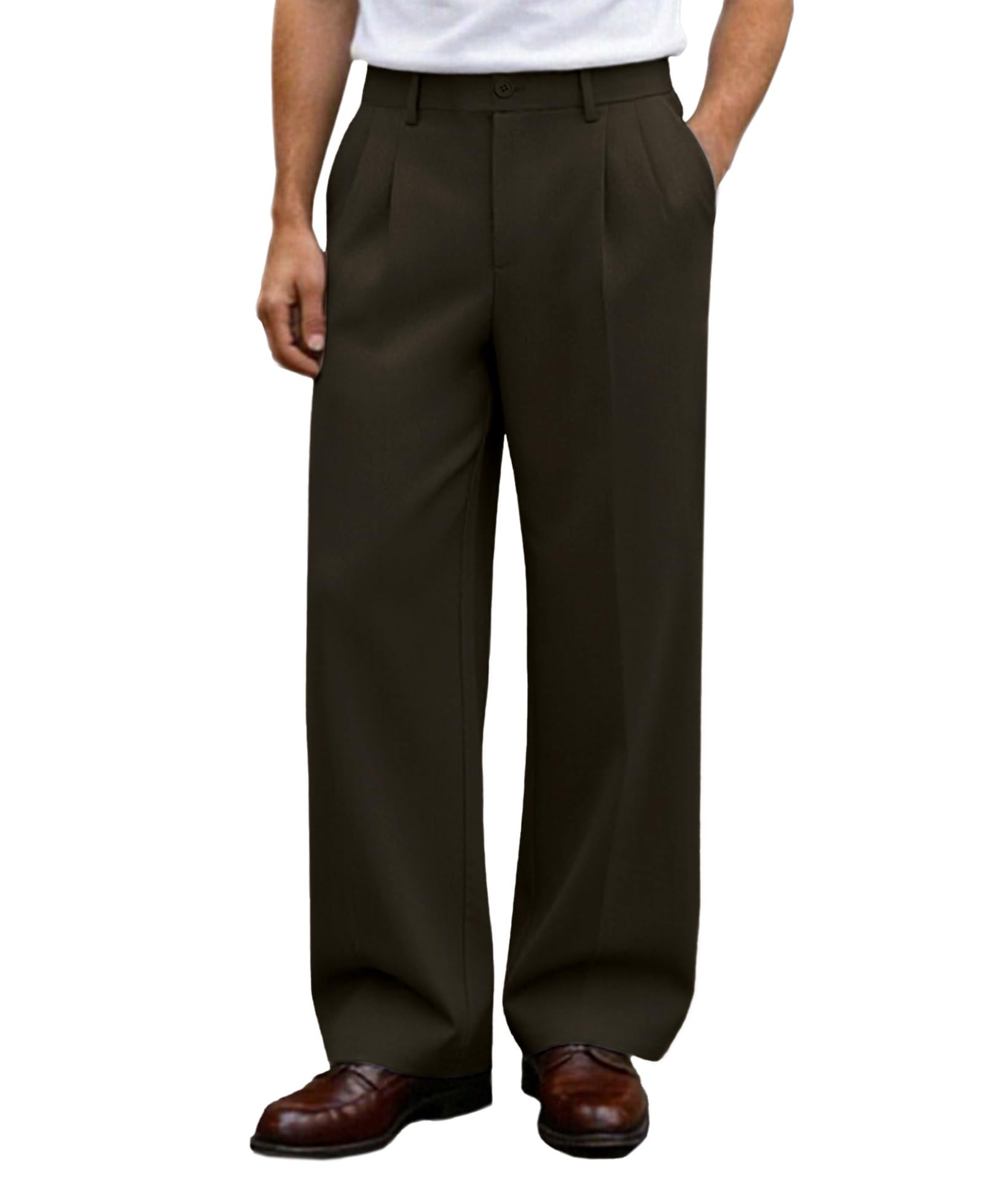 Susclude Wide Leg Dress Pants for Men Baggy Pleated Mens Casual