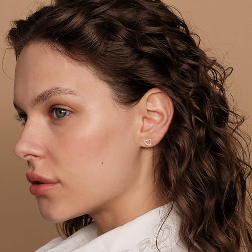 Image of PAVOI 14K Gold Plated 925 Sterling Silver Stud Earrings for Women - Dainty Geometrical Bar Triangle Heart Earrings - Valentines Day Trendy Jewelry