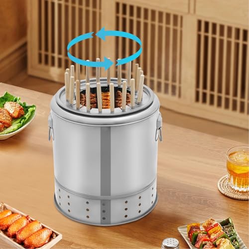 Przenośny grill na węgiel drzewny ze stali nierdzewnej z 20 szpikulcami i tacą na szpachlę, duża pojemność, wiadro na węgiel drzewny i zestaw akcesoriów do grillowania