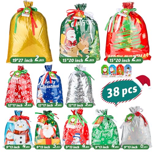 Diamerd 38PC Christmas Drawstring Bags Assorted Sizes Small Medium Large - Image 2