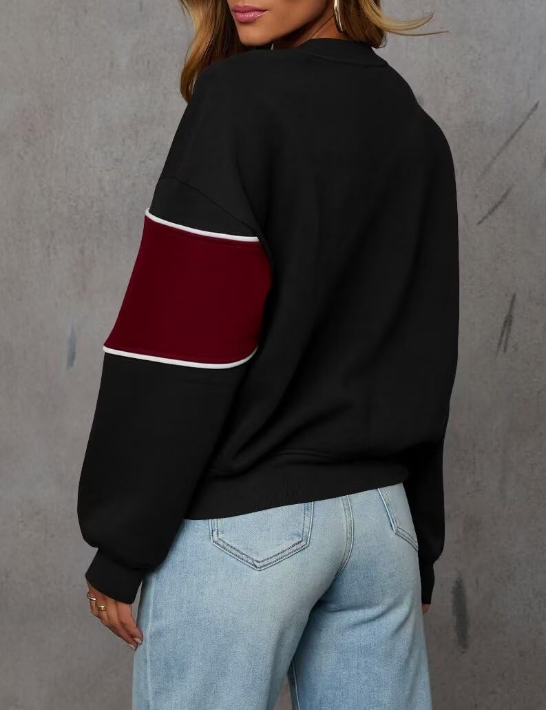 LEEDYA Womens Long Sleeve Sweatshirts Oversized Crewneck Color Block Pullover Top Casual Lightweight Blouse Tops - Image 4