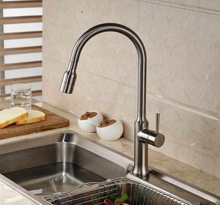 Diongrdk Kitchen Faucet Brushed Nickel Pull Out Down Kitchen Sink Mixer Taps Single Lever Dual Sprayer Nozzle