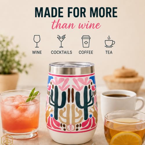 Image of Biddlebee 12 oz Insulated Stemless Wine Tumblers with Lids, Set of 2 | Stainless steel, keeps drinks hot or cold for hours; unbreakable outdoor and travel wine glasses; gift for women, birthday
