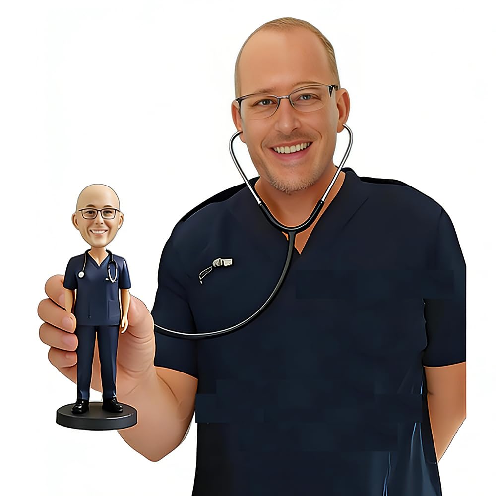 Spersonalizowana męska pielęgniarka szorująca Bobblehead, konfigurowalna figurka lekarza, unikalna, ręcznie robiona pamiątka prezent dla pracowników służby zdrowia, ukończenie szkoły medycznej