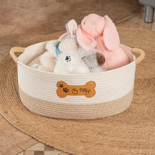 Dog Toy Basket - Cotton Rope Dog Toy Bin With Handle - Cute Woven Pet Toy Box - Perfect Toy Basket For Pets - Storage Baskets For Organizing - Toy Box For Dogs - Image 4