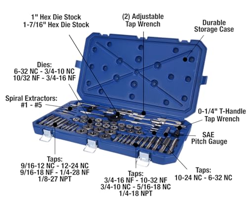 Image of Century Drill & Tool 98958 Fractional Tap & Die Set, 58 Piece