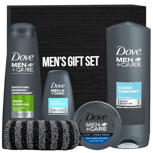 Men+Care Valentine’s Day Gift Set, 5 Piece Set, Includes Dove Men Body Wash Clean Comfort, Dove Men Shampoo Clean & Fresh, Dove Ultra Hydra Cream, Dove Clean Comfort Deodorant, Gym Towel, in Gift Box
