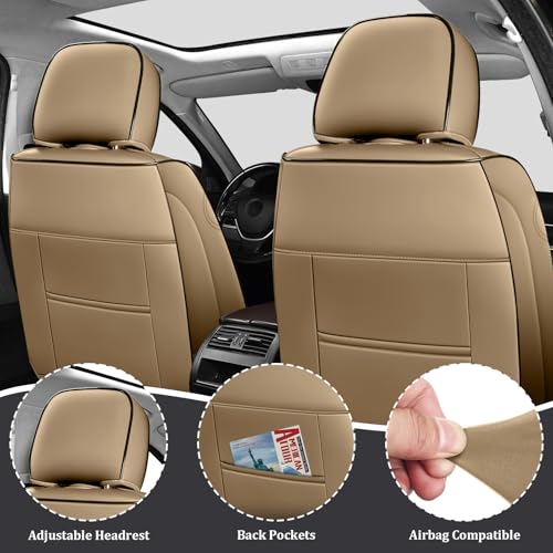 Image of Car Seat Covers Front Seats for Kia Telluride 2020-2026, Anti-Slip Full Coverage Car Seat Covers, Waterproof Nappa Leather Car Seat Cover Sets(2 Seats /Brown Coffee)