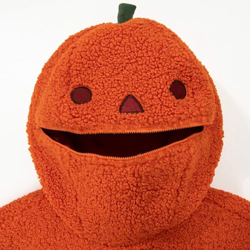 HUIFUAO Halloween-Sweatshirt für Damen, lustiger Kürbis-Kapuzenpullover, Neuheit, Halloween-Kostüme, Winter, flauschig, Fleece, Sherpa-Pullover, Teenager, Mädchen, langärmeliges Oberteil, Orange, M