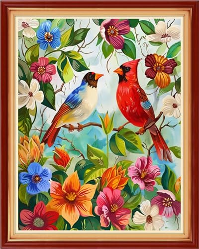 Image of Funchey Stamped Cross Stitch Kits, DIY Cross Stitch Pattern for Adults Beginners Needlepoint Kits Embroidery Kit Arts and Crafts 11CT- Cute Colorful Bird 16x20 inch