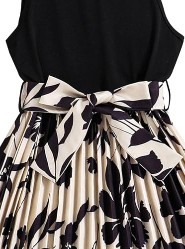 Girl's Floral Dress Summer Sleeveless Vintage Pleated Tank Dresses with Belt3