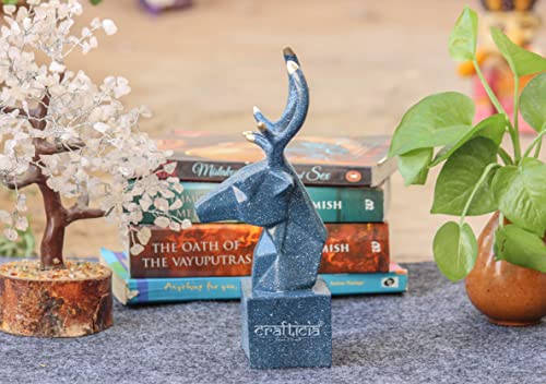 Image of Resin Deer Head Showpiece Geometrical Animal Figurine for Table Top Good Luck Vaastu (9 inch, Blue)