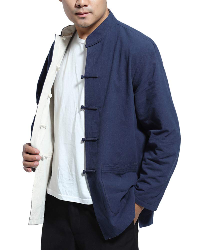 Mens Chinese Tang Suit Tops - Spring Autumn Both Sides Coat Long Sleeve Martial Arts Jacket Kung Fu Shirts China National Costumes