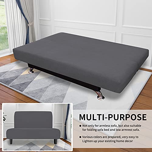 Image of Easy-Going Stretch Medium Futon Slipcover Armless Futon Cover Grey | Sofa Bed Furniture Protector Without Armrests with Elastic Bottom for Kids, Soft Jacquard Machine Washable