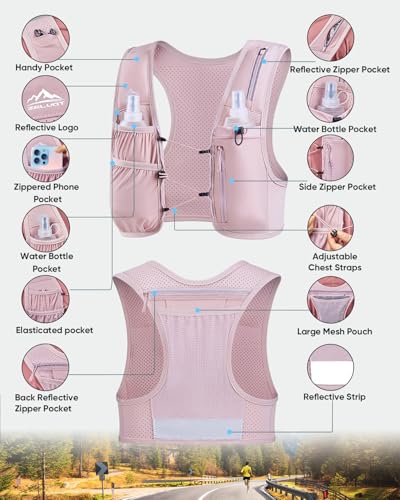 Image of Zelvot Running Vest for Women Men, US Patent, Adjustable Chest Straps Running Hydration Vest with 500ml Soft Flask, Lightweight Reflective Hydration Backpack for Marathon