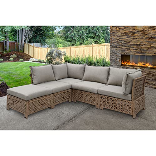 Hanover Olivia 5-Piece Modular Outdoor Sectional Wicker Patio Furniture Conversation Sofa Set, Plush Cushions, All-Weather-Olivia5Pc-Tan, Beige #TOP6