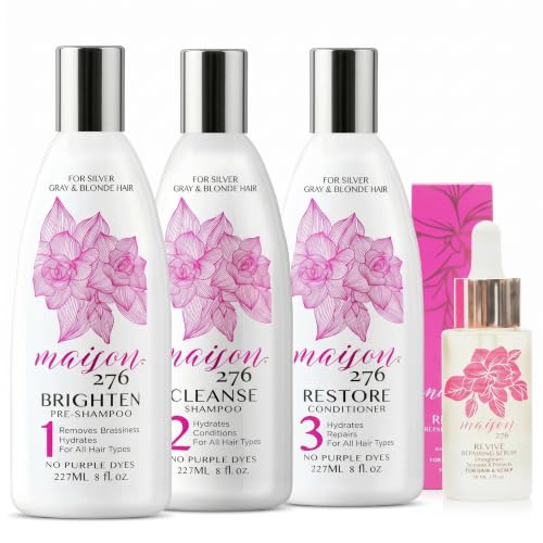 Maison 276 3-Step System for Grey and Silver Hair + REVIVE Serum – Brightens Grey, Silver &amp; White Hair Without Purple Dyes, Addresses Yellowing &amp; Brassiness, Hydration, Scalp Comfort &amp; Shine Ritual