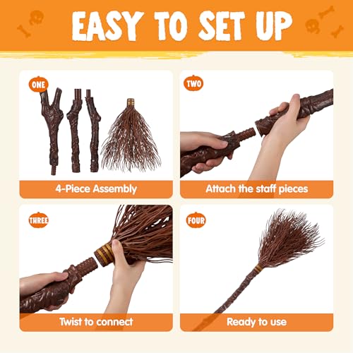 Spooktacular Creations Halloween Witch Vine-Patterned Broom Brown Cane, Witch Broomstick for Women Halloween Party Costume Accessories Stage Prop Kids and Adults, Photo Booth Accessory2