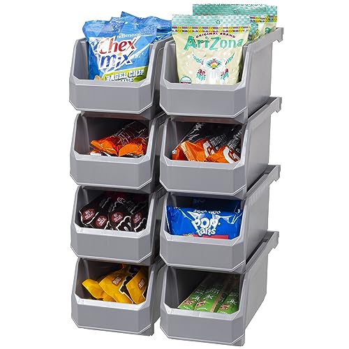 Image of ReadySpace Plastic Containers for Organizing and Storage Bins for Closet, Kitchen, Office, Garage or Pantry Organization, Stackable Bins, Medium (11 inch x 5 inch x 5.5 inch), 8-Pack, Grey