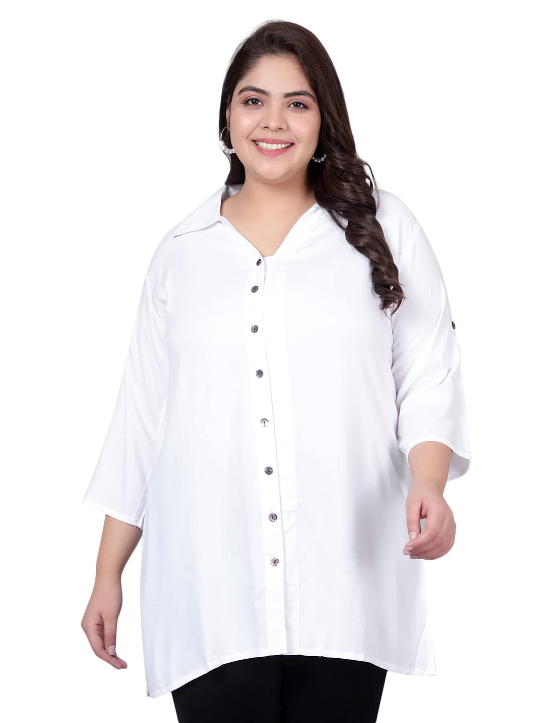 Indietoga Women's Plus Size Solid Rayon Longline Casual Shirts (2XL to 7XL)