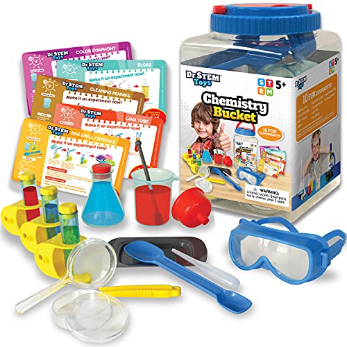 Dr. STEM Toys - Kids First Chemistry Set Science Kit - 28 Pieces Includes Ten Experiments, Goggles, Test Tubes, All in a Storage Bucket