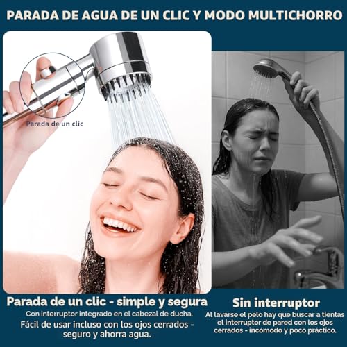 Miniatura 5 de LENDOO Alcachofa de ducha con Filtera – Cabezal de ducha cromado de alta presión con filtro de agua de 15 niveles, 4 modos y botón de parada – Alcachofa de ducha para agua calcárea, niños, mascotas y