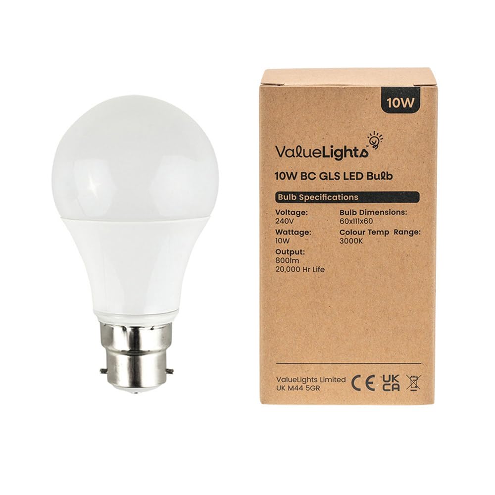 MiniSun | High Power 10W LED BC B22 SMD GLS Energy Saving Long Life Bulb | LED Bulbs, Home Décor & Improvement Essential | 3000K Warm White