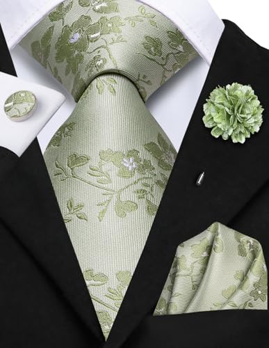 Image of Hi-Tie Men's Tie Lapel Pin Set Pocket Square Cufflinks Formal Woven Silk Tie Sets Wedding Party