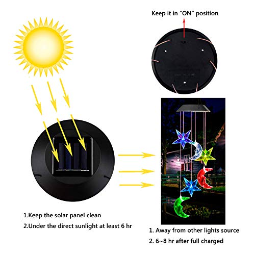 Vinkki Solar Wind Chime Color Changing Solar Light Moon Star LED Wind Chime Wind Mobile Portable Waterproof Outdoor Decorative Romantic Wind Bell Light for Patio Yard Garden Home