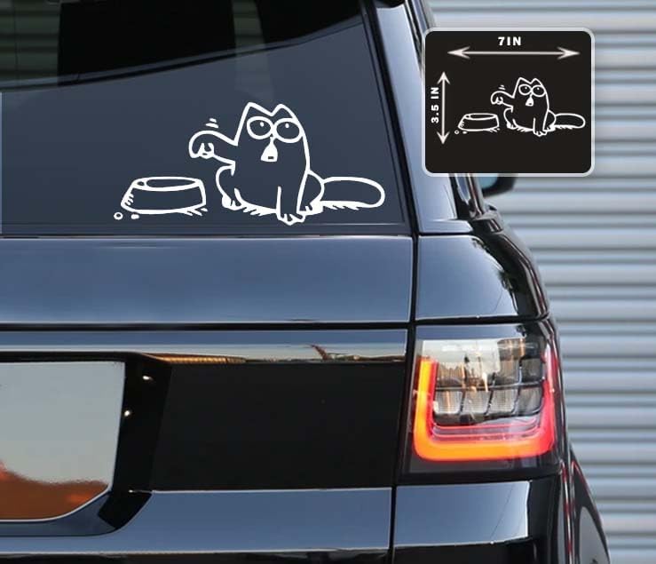 Hungry Cat Vinyl Decal Sticker – Funny Waterproof Car Sticker for Windows, Trucks, Laptops & More – Durable Die-Cut Vinyl (White, 3.5" x 7")