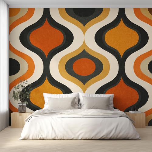 Générique Papier Peint Panoramique Rétro Années 70, Papier Peint Milieu du Siècle Fond pour Chambre Wallpaper, Fresque Murale pour Salon Salle Deco Murale, 152x104cm D&O117