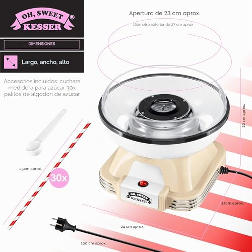 Miniatura 7 de Kesser Juego De Máquina De Algodón De Azúcar Para Tu Hogar Con 30 Varillas De Algodón De Azúcar Y Cucharas Medidoras Máquina De Algodón Retro Máquina De Algodón De Azúcar Con Accesorios