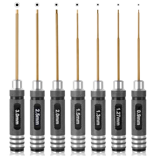 MDLHOBBY Professional RC Titanium Plated Ti Coated Hex Screwdriver Set - 7PCS Precision Hexagon Allen Kit (0.9-3.0mm) for RC Car Drone Helicopter Durable RC Tool Kit