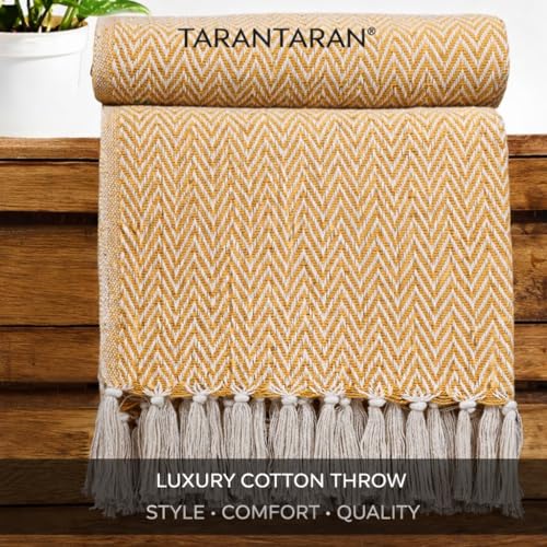 Image of Tarantaran All Season Cotton Weaved Throw Blanket for Bed /Sofa 50x70 INCHES (Yellow)