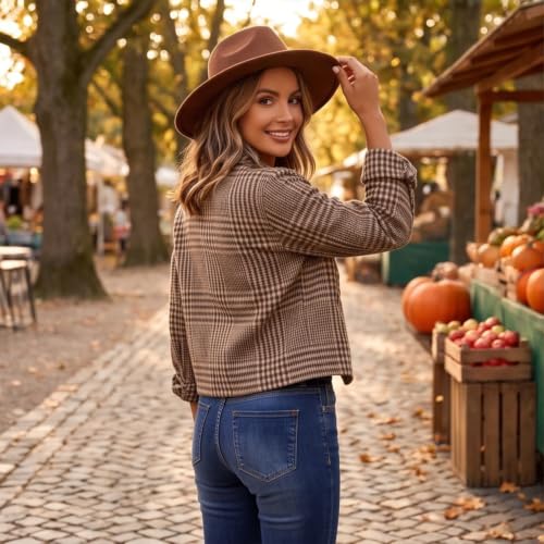 Lightweight Jacket for Women Button Down Plaid Shirt Cropped Lapel Shackets - image 6