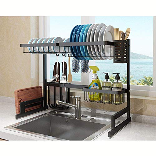 Geschirrtrockner über Waschbecken, rostfreier Geschirrkorb Aufbewahrungsorganisator Edelstahl Geschirrablage Regal Küchentheke Schwarz 85 cm (33
