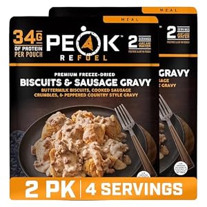 Peak Refuel Biscuits and Gravy Camping Breakfast Meals, 2-Pack, 4 Servings
