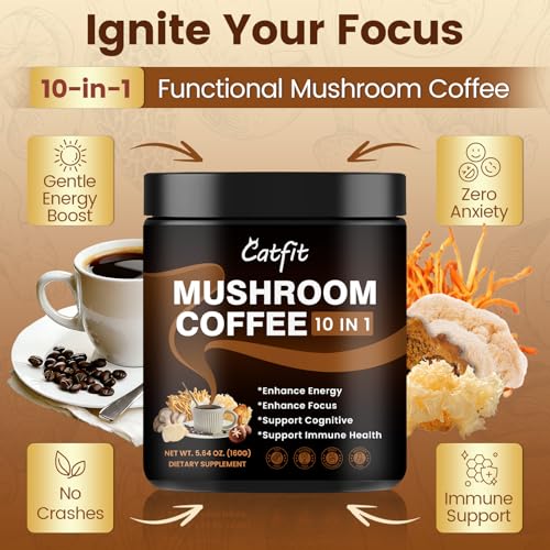 Catfit Instant Mushroom Coffee Powder 5 64 Ounce - image 3