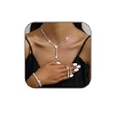 Sparkling Rhinestone Jewelry Set Bridal Necklace Bracelet Earrings for Wedding Bride & Bridesmaid