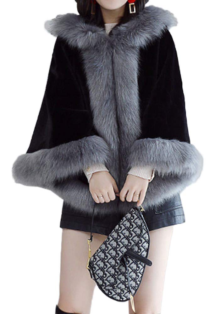 Amazon | [JINPIN] レディース 毛皮コート ポンチョ ケープコート 防寒
